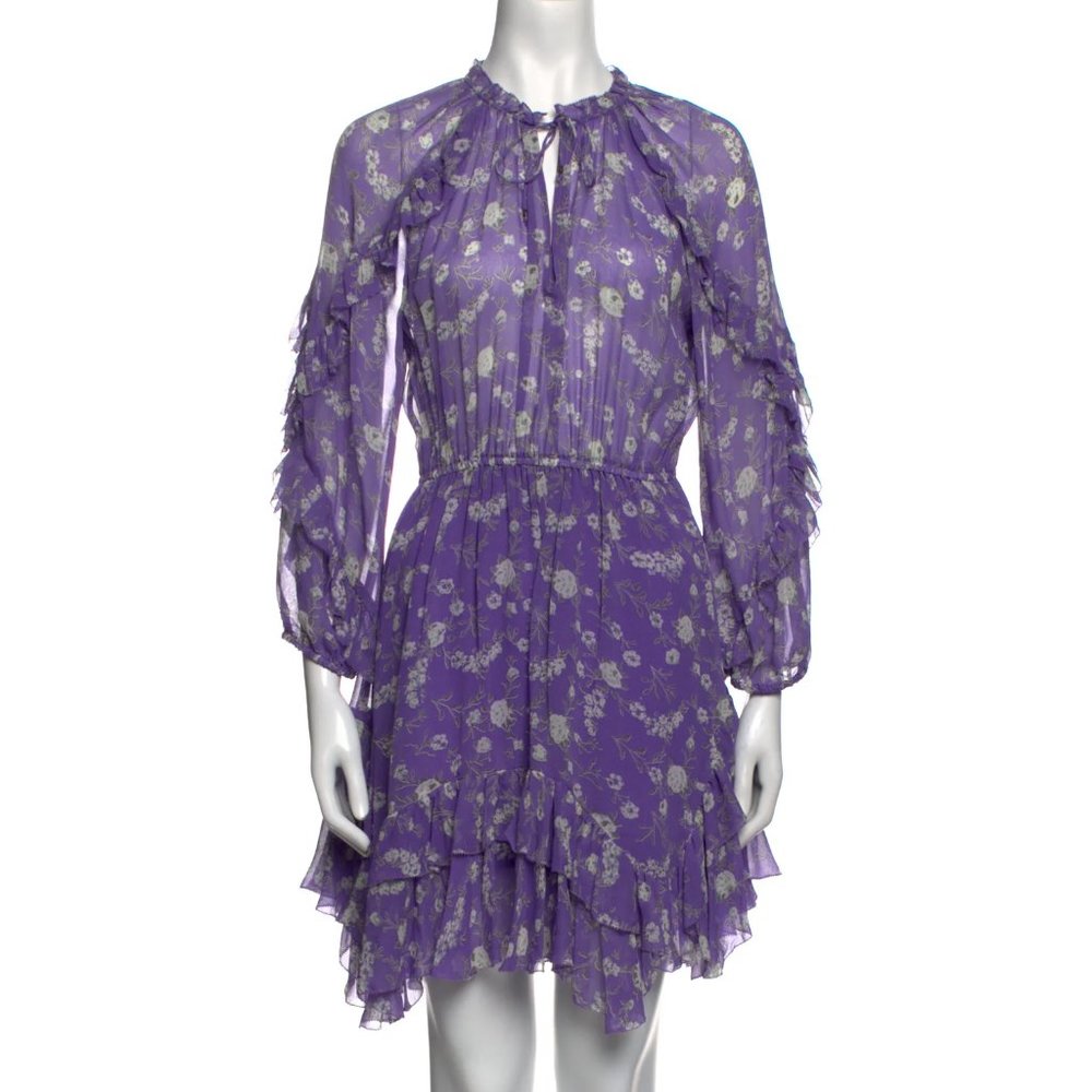 Ulla Johnson Lavender Floral Ruffled Mini Dress - Picture 7 of 9